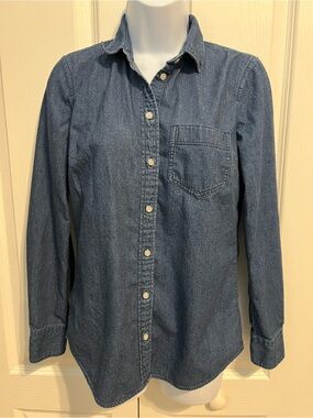 J. Crew Denim Button-Down Shirt in Medium to Dark Blue